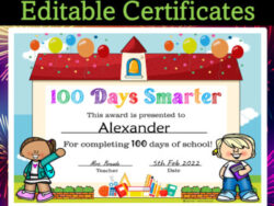 100 Days Smarter Certificate, 100 Days of School Activities