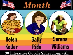 Women History Month - Helen Keller, Sally Ride, Serena Williams - 30 Google Slides