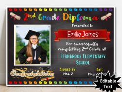 EDITABLE 2nd Grade Certificate/Diploma, Chalkboard - Graduation, Promotion